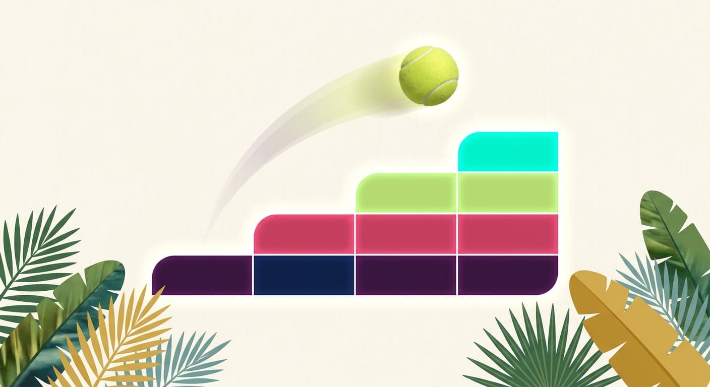 A tennis ball climbing a staircase of coloured skill tiers